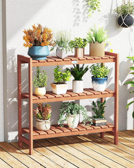 Giantex 3-Tier Solid Wood Plant Stand Wooden Flower Pot Display Rack
