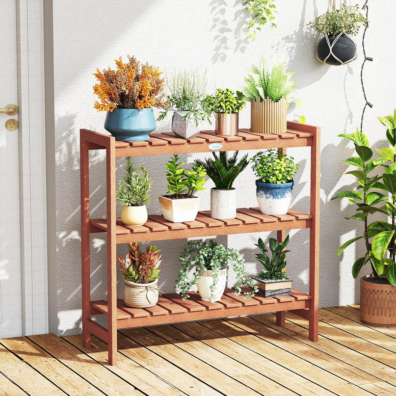 Giantex 3-Tier Solid Wood Plant Stand Wooden Flower Pot Display Rack