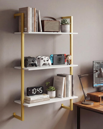Giantex 3-Tier Wall-Mounted Bookshelf with Metal Frame (1/2)