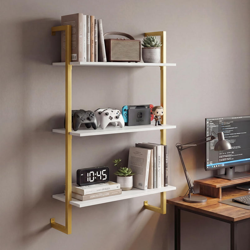 Giantex 3-Tier Wall-Mounted Bookshelf with Metal Frame (1/2)