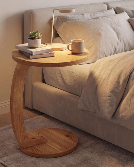 Giantex Tables d'appoint rondes en C en bois de teck massif (24 po), ensemble de 1 ou 2, tables d'extrémité pour canapé ou chevet