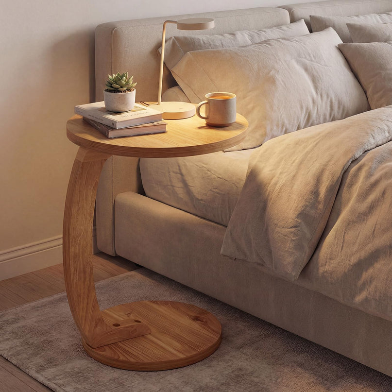 Giantex Tables d'appoint rondes en C en bois de teck massif (24 po), ensemble de 1 ou 2, tables d'extrémité pour canapé ou chevet