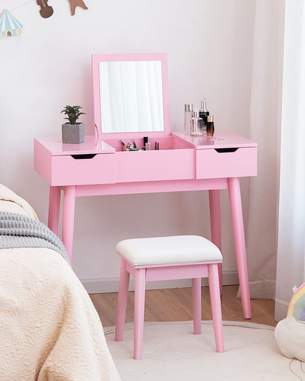 CHARMAID Vanity Set with Flip Top Mirror, 2 Drawers and 9 Storage Compartments