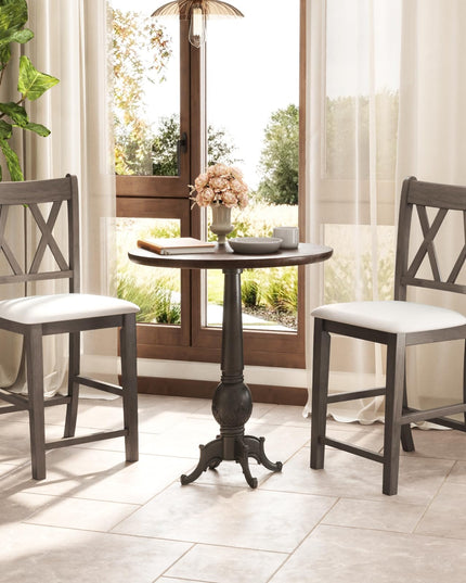 Giantex Wood Bar Stools Set of 2/4, 24" Counter Height Bar Stools w/Cross Back & Linen Fabric Upholstered Seat