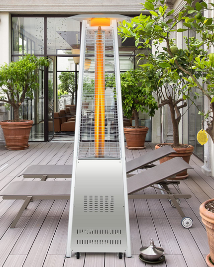 Outdoor Heater with Tip-Over & Flameout Protection for Backyard, Garden (Silver)