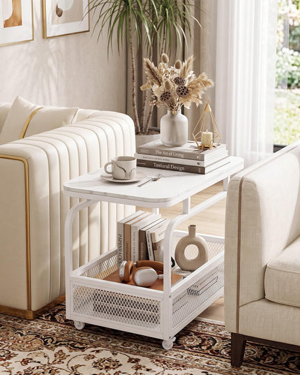 Giantex Rolling Side Table with Mesh Storage Basket