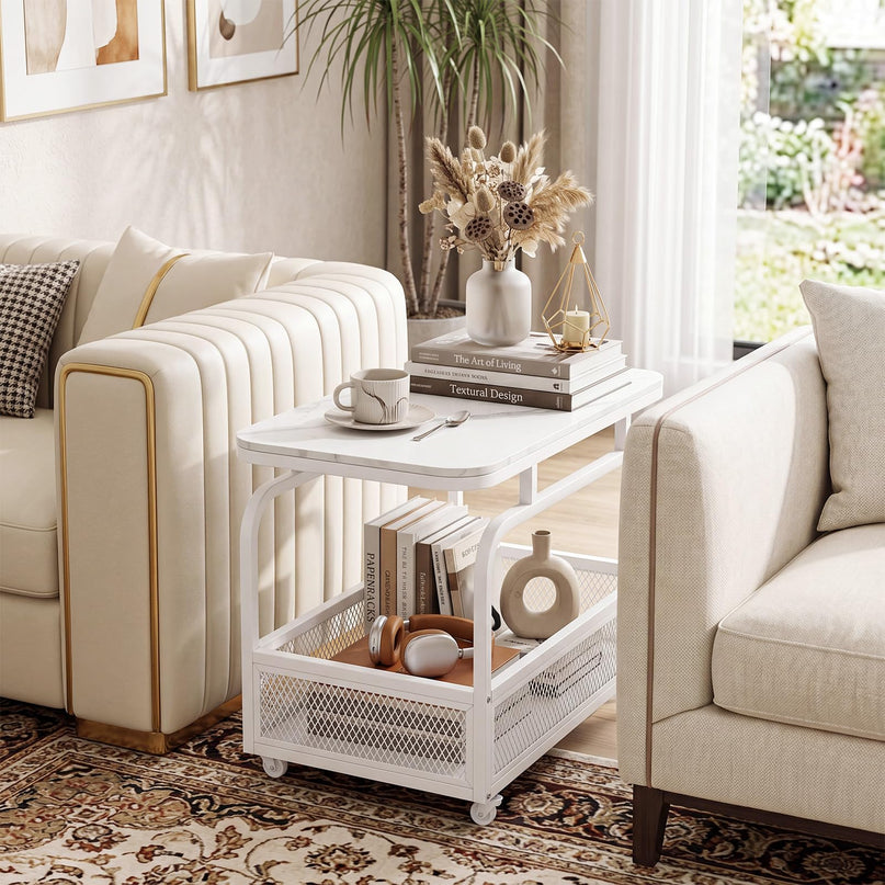 Giantex Rolling Side Table with Mesh Storage Basket
