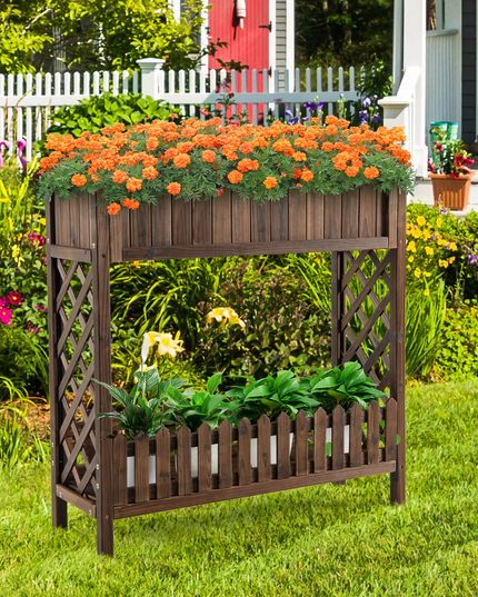 Giantex Planter Raised Bed, Elevated Potted Plant Rack(Brown)