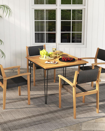 Giantex Stackable Outdoor Wicker Dining Chair Set, Rattan Armchairs w/Acacia Wood Frame
