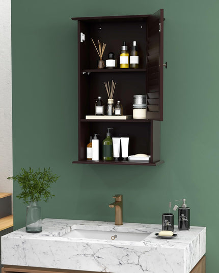 Giantex Bathroom Wall Mount Cabinet - Over The Toilet Storage Organizer with Single Door and Adjustable Shel