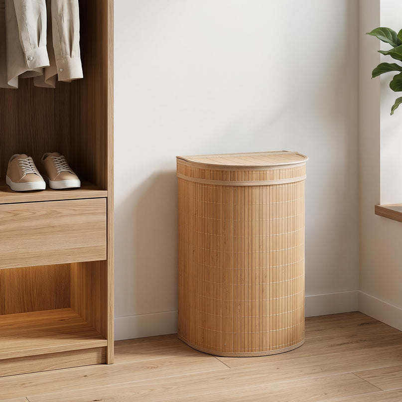 Giantex Bamboo Laundry Hamper with Zippered Lid