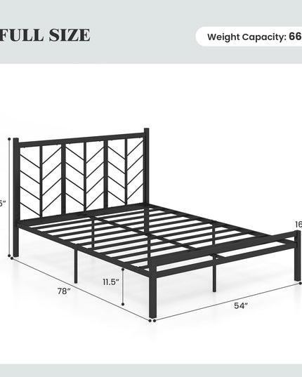 Giantex Bed Frames with Vintage Headboard, Metal Mattress Foundation for Storage