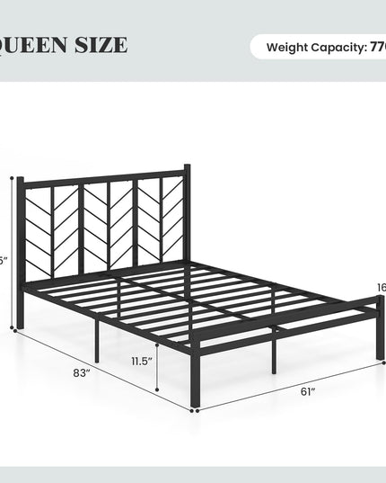 Giantex Bed Frames with Vintage Headboard, Metal Mattress Foundation for Storage