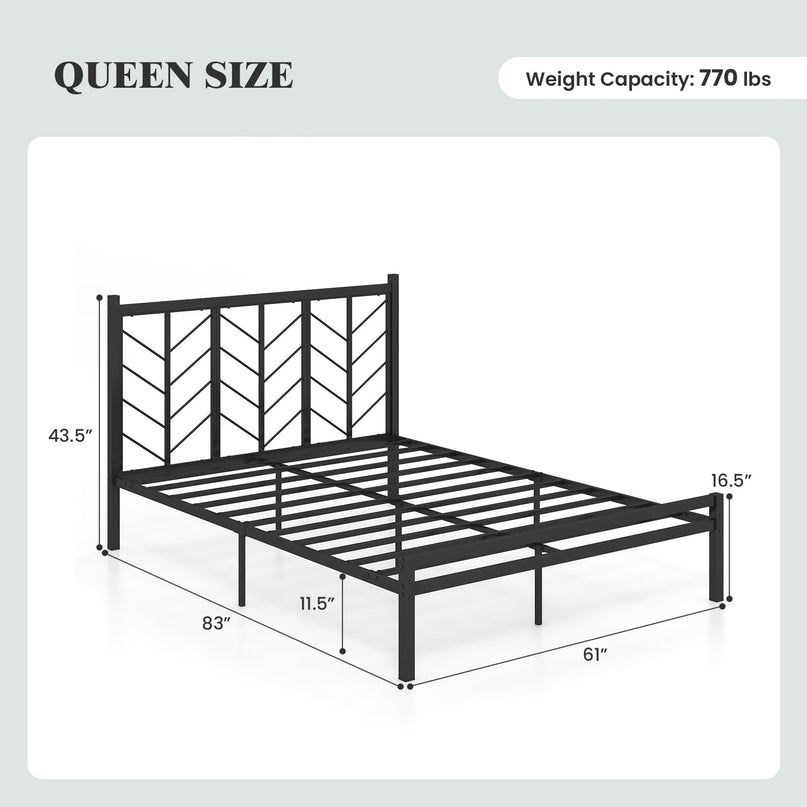 Giantex Bed Frames with Vintage Headboard, Metal Mattress Foundation for Storage