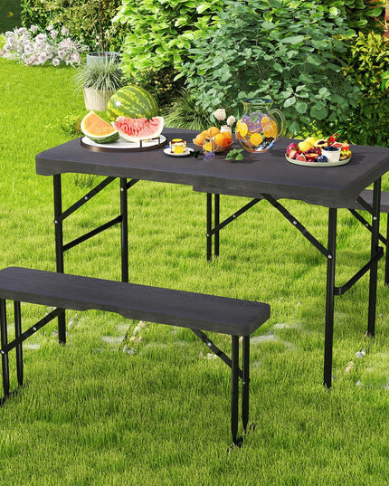 Giantex Folding Picnic Table Bench Set, Rectangular Patio Dining Table Set for 4, with HDPE Tabletop
