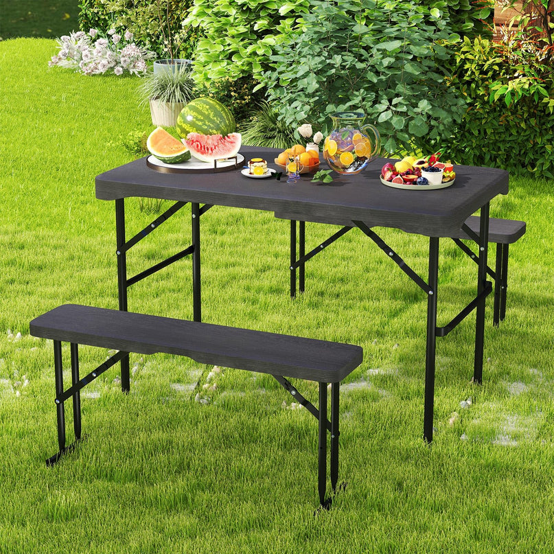 Giantex Folding Picnic Table Bench Set, Rectangular Patio Dining Table Set for 4, with HDPE Tabletop