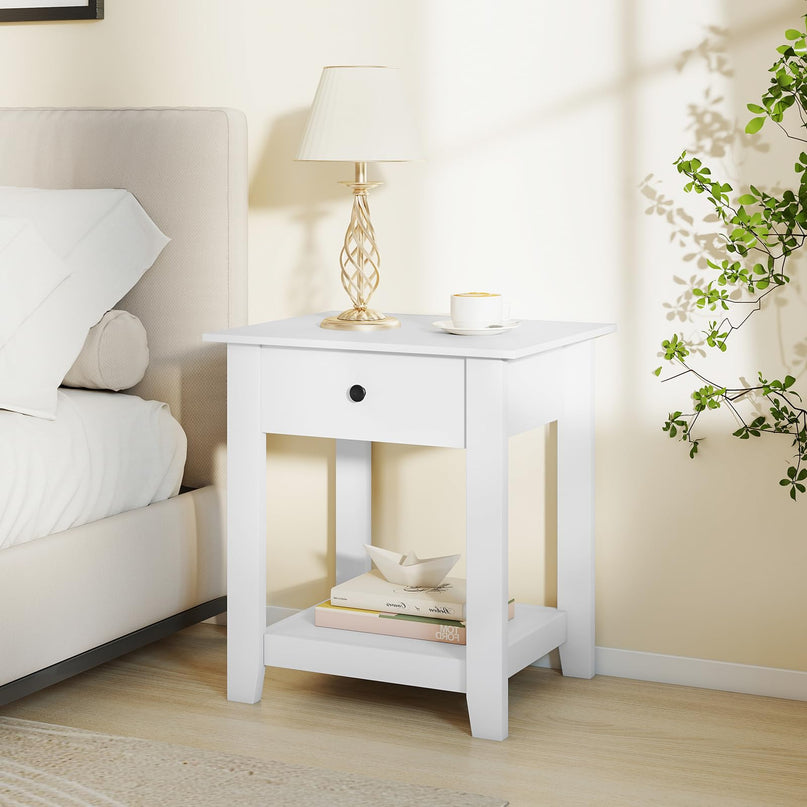Drawer 1/2-Tier Bedside Table with Storage Open Shelf