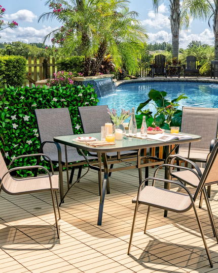 Giantex 7 Piece Patio Dining Set, Outdoor Dining Table Set with 6 Stackable Chairs