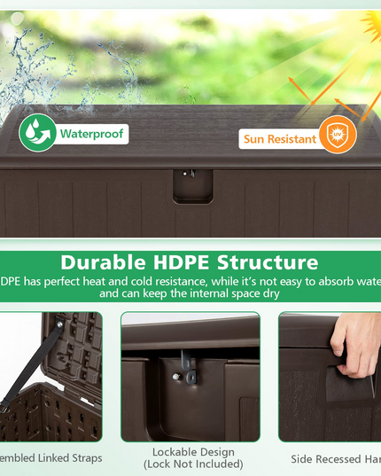 Outdoor Storage Deck Box Patio Bin - 105 Gallon Indoor/Outside Storage Box with Lockable Lid