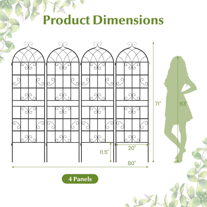 Giantex Treillis de jardin métallique de 180 cm x 50 cm pour plantes grimpantes d'extérieur (lot de 2/4)