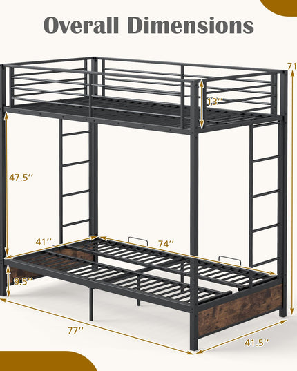 Giantex 77" x 41.5" x 71" Twin Over Twin Futon Bunk Bed