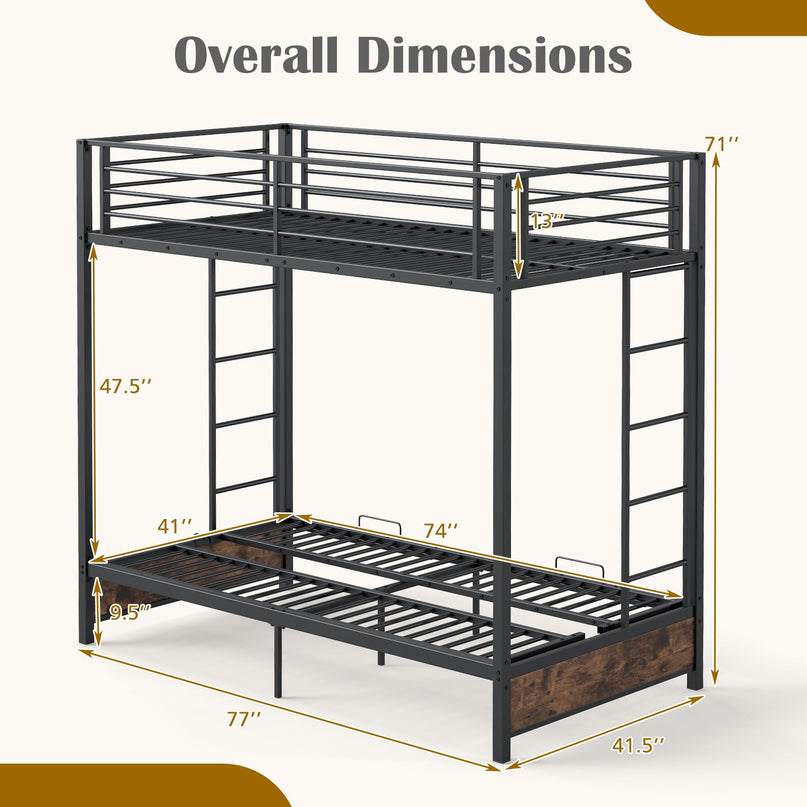 Giantex 77" x 41.5" x 71" Twin Over Twin Futon Bunk Bed