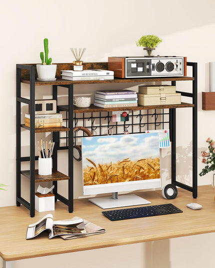 Giantex Desktop Bookshelf with 6 Movable Hooks for Home Office Dorm