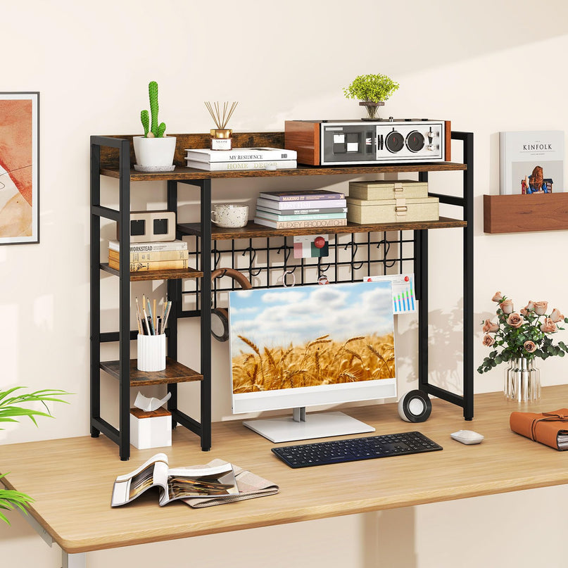 Giantex Desktop Bookshelf with 6 Movable Hooks for Home Office Dorm