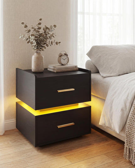 Giantex Semi-Floating LED Night Stand with Charging Station & 2 Storage Drawers (1/2)