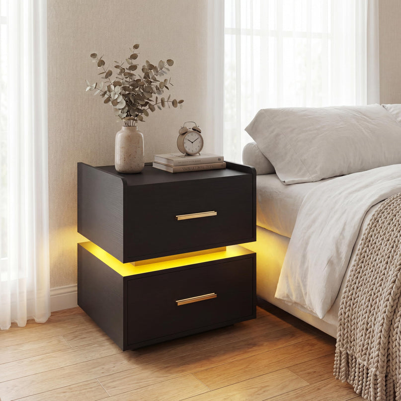 Giantex Semi-Floating LED Night Stand with Charging Station & 2 Storage Drawers (1/2)