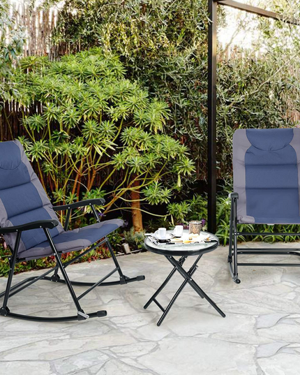 Giantex 3 PCS Folding Bistro Set Outdoor Patio Rocking Chairs Round Table Set 2 Rocking Chairs
