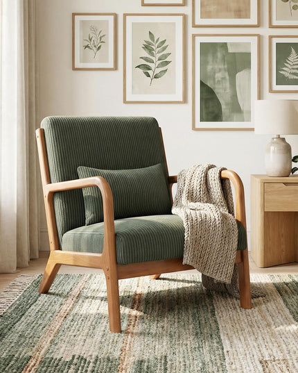 Giantex Modern Corduroy Upholstered Lounge Chair with Rubber Wood Armrests