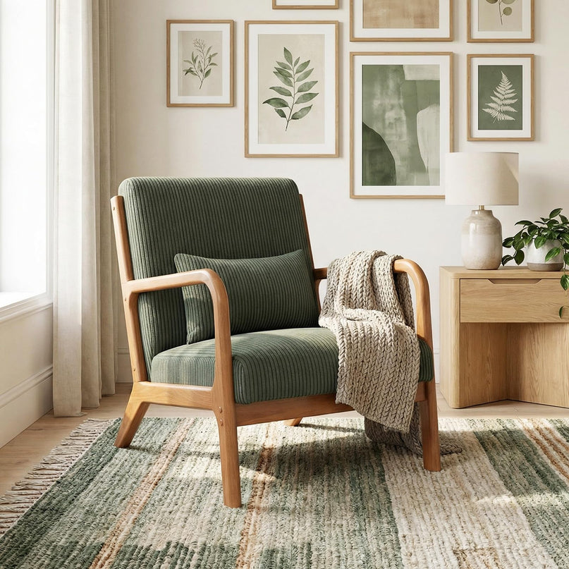 Giantex Modern Corduroy Upholstered Lounge Chair with Rubber Wood Armrests