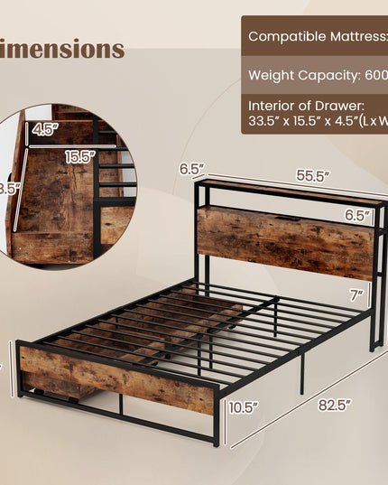 Giantex Bed Frame with 2-Tier Storage Headboard