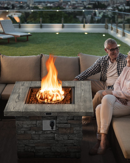 34.5" Propane Gas Fire Pit Table - Patio 2-in-1 Outdoor Square Fire Table W/ Volcanic Rock & PVC Cover