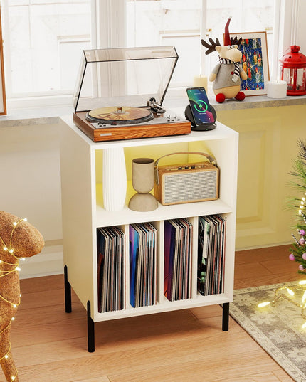 Giantex Record Player Stand w/LED Light & Charging Station