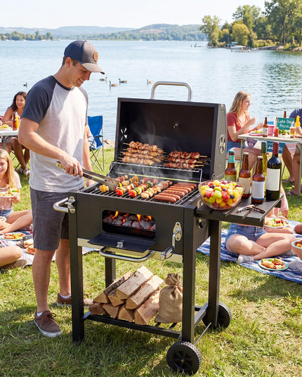 Giantex Outdoor Charcoal Grill with Foldable Side Shelf