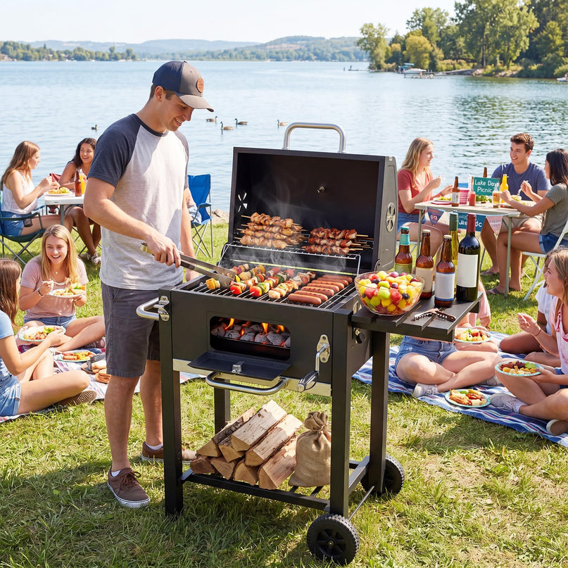 Giantex Outdoor Charcoal Grill with Foldable Side Shelf