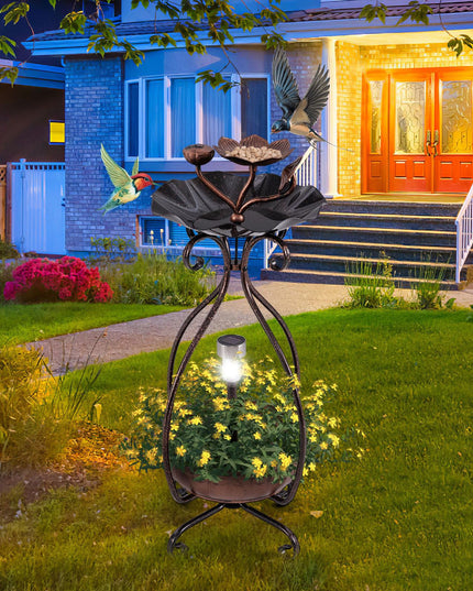 Giantex Bird Bath with Planter - Solar Lighted Bird Bath for Outside with Bird Feeder