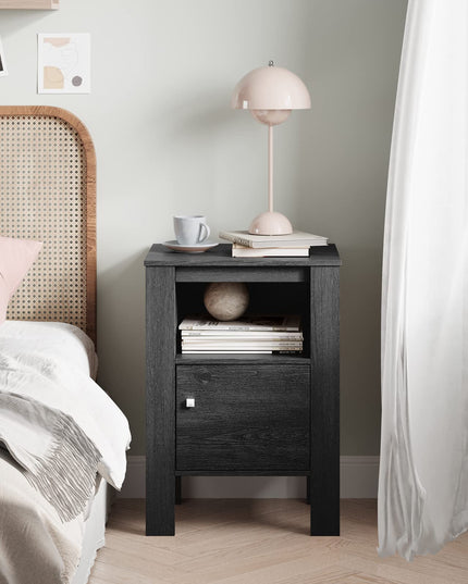 Giantex Farmhouse Nightstand Set of 2, Bedside Table w/Open Shelf & Cabinet