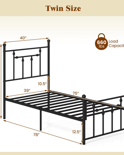 Giantex Twin Bed Frames with Headboard and Footboard, Victorian Style Twin Platform Bed