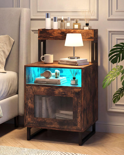Giantex Night Stand with LED Lights | Tall Sofa Side Couch End Table w/Top Tray (1/2)