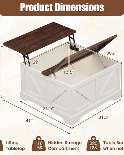 Giantex 31.5" Square Farmhouse Lift Top Coffee Table with Storage