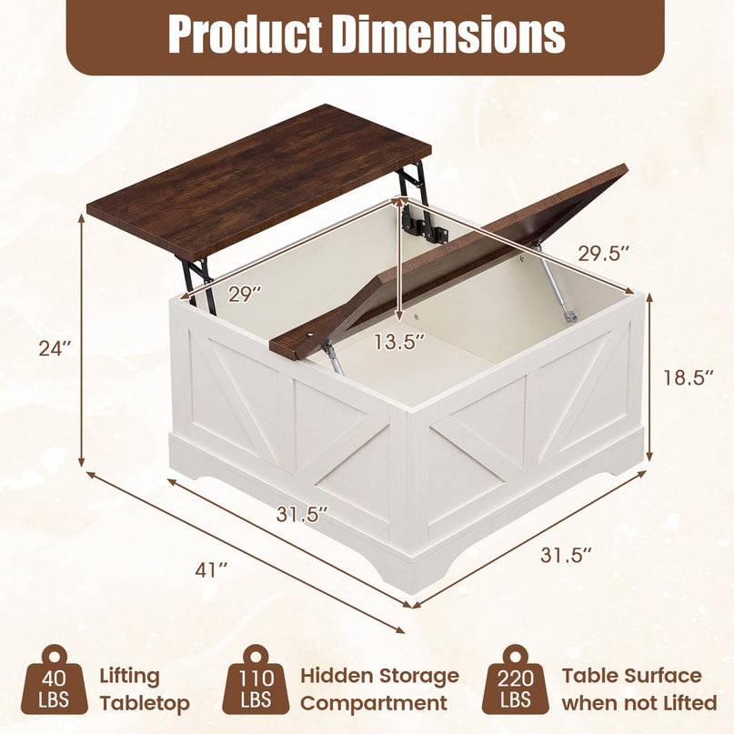 Giantex 31.5" Square Farmhouse Lift Top Coffee Table with Storage