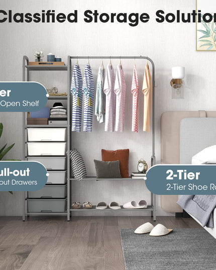Giantex Free Standing Closet Organizer, Heavy Duty Garment Rack with 6 Removable Drawers (Grey)