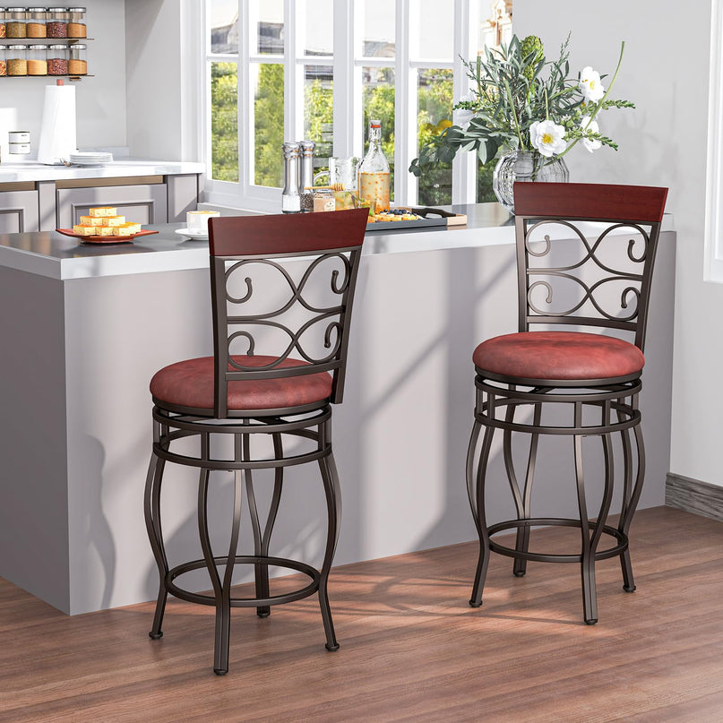 Giantex 26" Swivel Bar Stools with Upholstered PU Leather Seat & Footrest