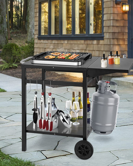 Giantex Outdoor Pizza Oven Stand Grill Cart with Wheels, Foldable Side Table, Gas Tank Hook