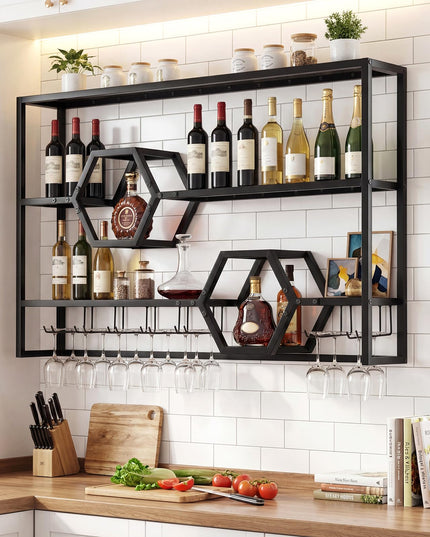 Giantex Wall Mounted Wine Rack | 47” Large Floating Bar Shelves w/Glass Holder