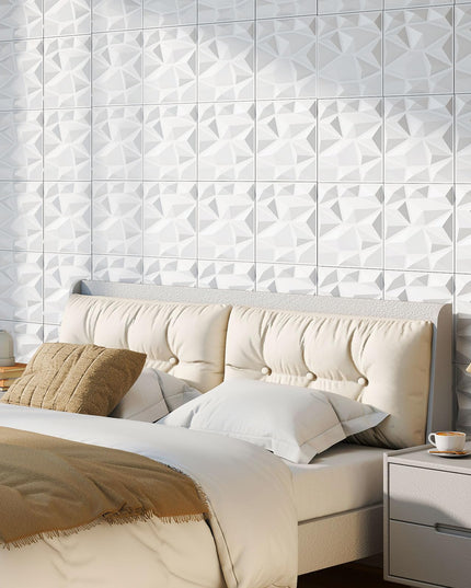 Giantex 12"x12" White PVC Decorative Wall Tiles with Diamond Pattern | 50/100 Pack 3D Wall Panels