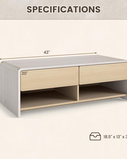 Giantex 43 Inch Modern Rectangle Coffee Table with Storage Drawers